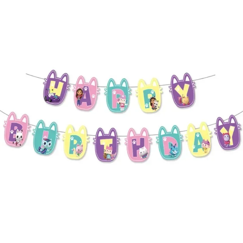 Disney Children's Birthday Party Decorative Products Gabby Doll House Theme Flag Pulling Balloon Disposable Tableware birthday party supplies