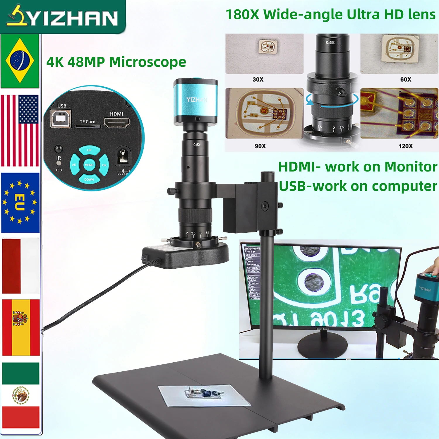 YIZHAN 4K HDMI USB Electrical Microscope For Soldering Microscope Set Industrial Video Digital Microscope Camera PCB Soldering