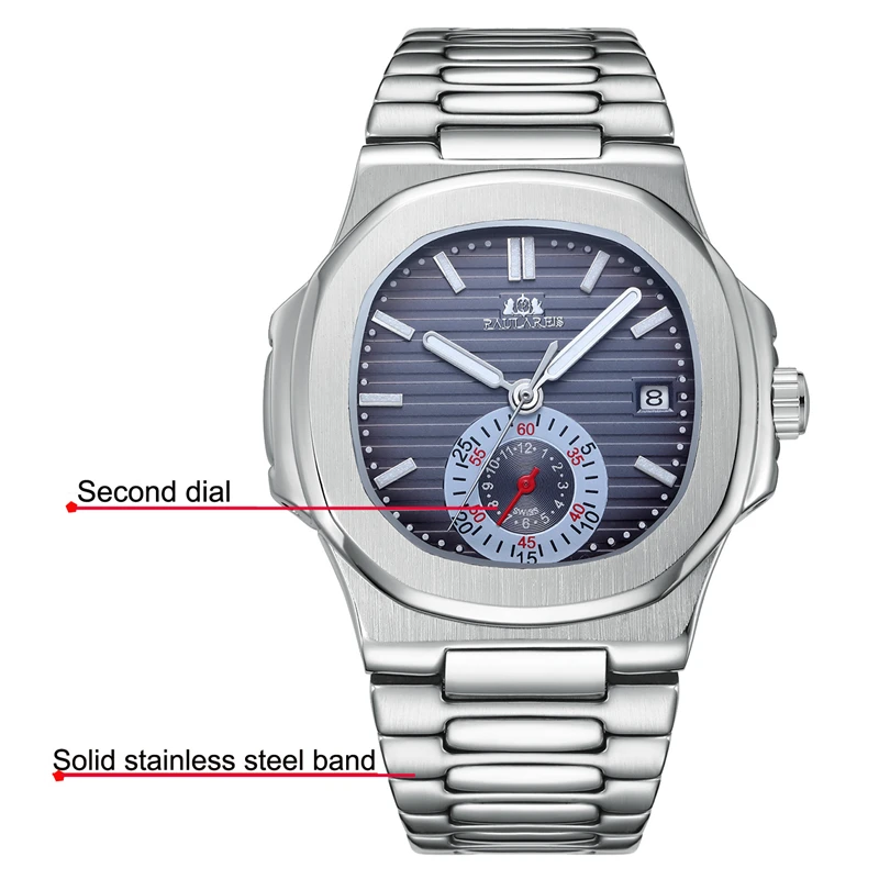 Reloj Hombre Automatic Watches Mens 2022 Luxury Steel Business Brand Square Chronograph Watch Men Mechanical Wristwatches Clock
