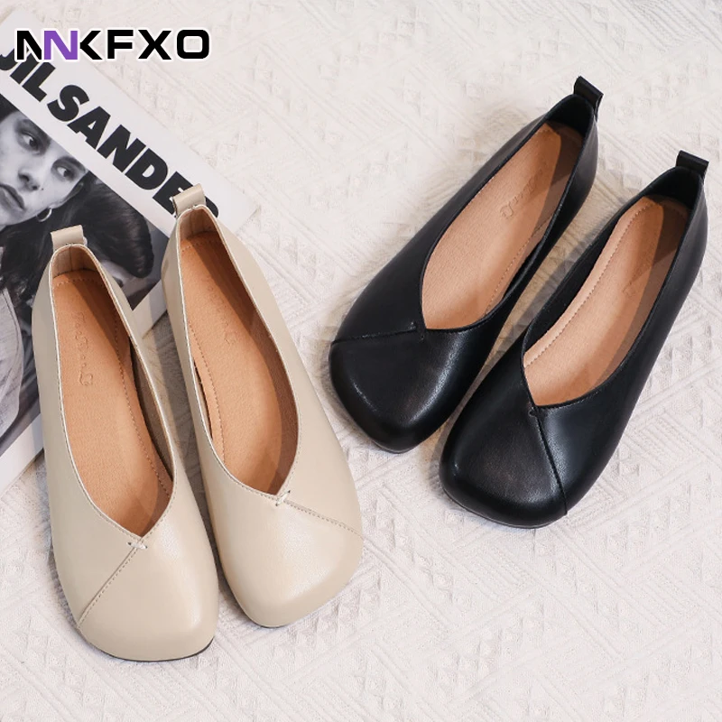 Flat Shoes New Autumn Leather Women Flat Shoes Onon-slip Plus Size 34-40 Women Casual Vc4349