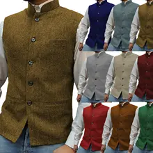 

Men's Suit Vest Stand-up Collar Herringbone Steampunk Style Wedding Groom Waistcoat