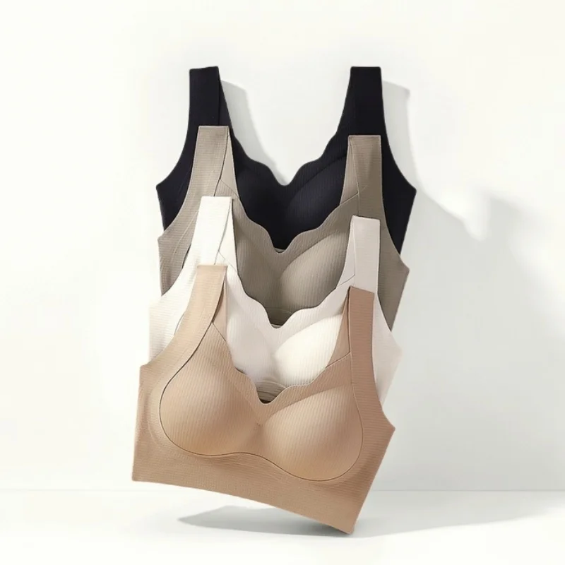 Push-Up Bras For Women Seamless Brassiere Non-wire V-Neck Underwear Removable Pads Solid Color Wide Straps Sexy Lingerie M-XXL 4