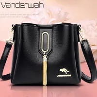 Luxury Hand bags For Women High Quality Pu Leather Three layers Ladies Shoulder Crossbody Bag Bucket Tassel Commuting Sac A Main
