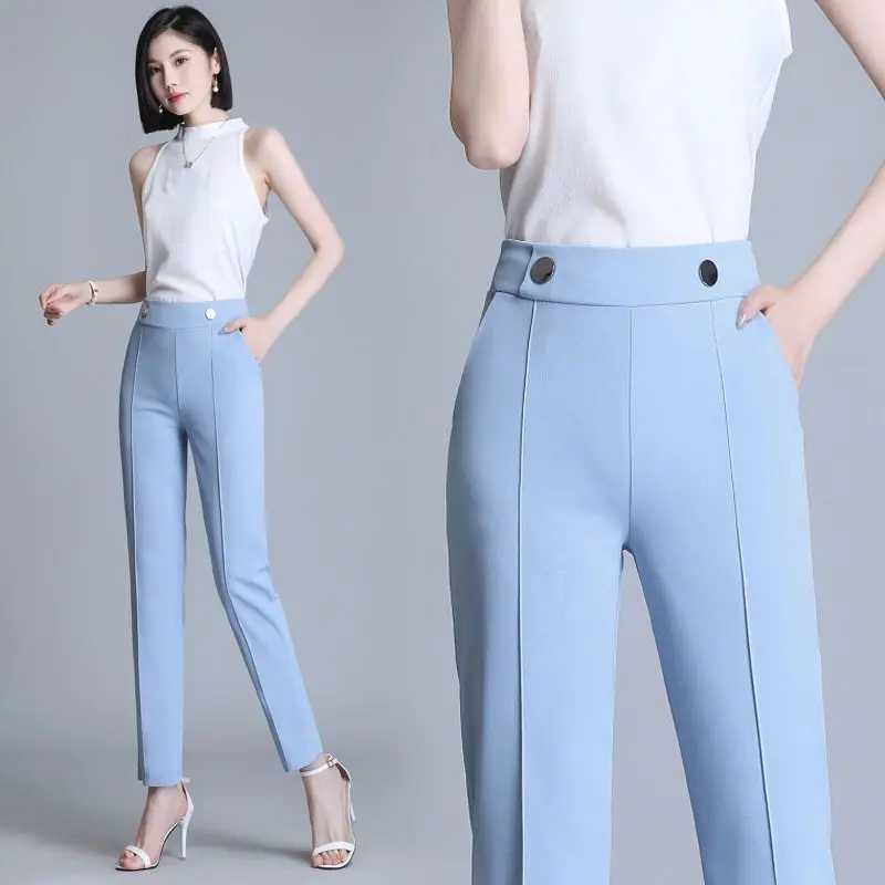 Office Lady Fashion Solid All-match Pencil Pants Spring Autumn Elastic Band High Waist Slim Women Casual Long Straight Trousers mark lanegan band straight songs of sorrow 2lp