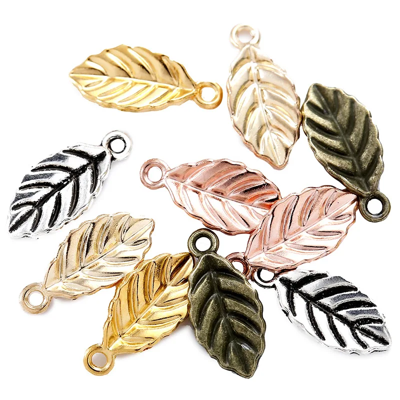 

20pcs 15x7mm Leaf Shape Gold/Silver Color Alloy Metal Loose Beads Pendants For Jewelry Making DIY Findings
