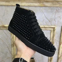 Luxury Brand Dress Designer For Men High Top Red Bottoms Rivets Sneakers Winter Casual Sports Leather Trainers Women Party Shoes 1