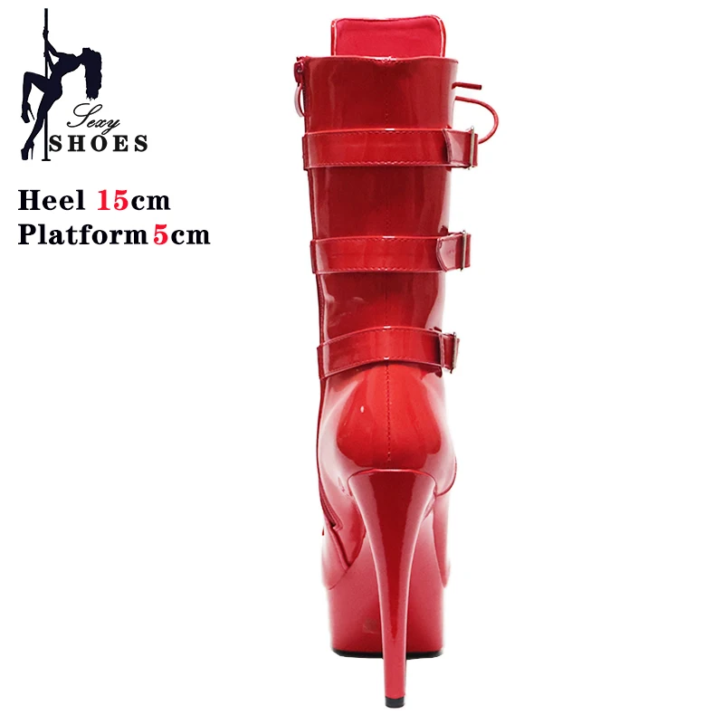 Stripper Shoes on Heels 5CM/6Inch High Heels Belt Buckle Platform Ankle Boots Pole Dance Shoes Low Tube Nightclub Women's Boots