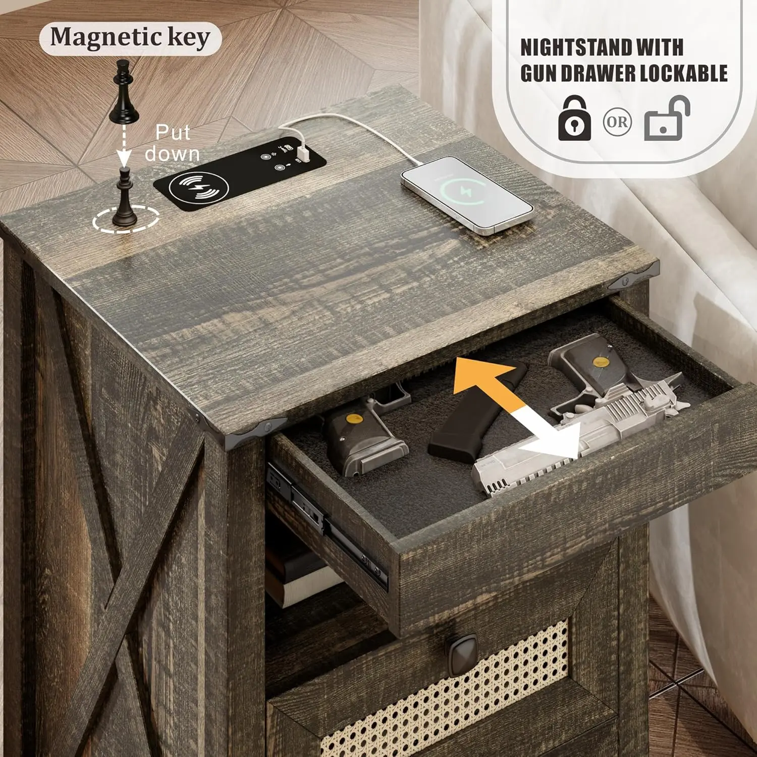 Farmhouse LED Nightstand with Hidden Storage 4