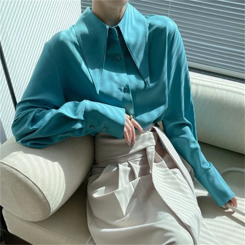 여성 봄 가을 스타일 블라우스 셔츠 레이디 캐주얼 긴 소매 피터팬 칼라 블라우스 탑 DF4848