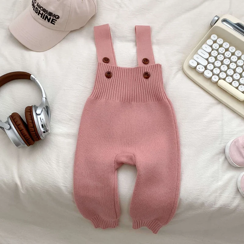 Autumn Infant Baby Knitted Jumpsuit Overalls Toddler Baby Boys Girl Trousers Knitted Solid Color Newborn Pants Baby Trousers Cotton Pants Baby Leggings