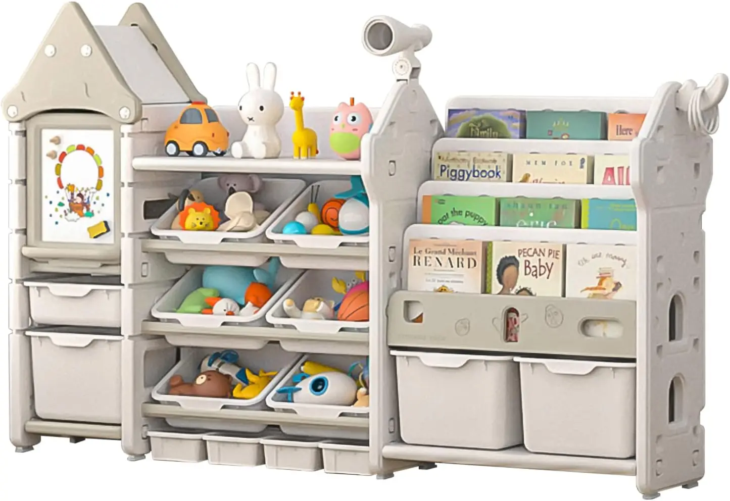 Kids Storage Organizer and Children Bookshelf-Organizer with Bookshelf, Shelf with Bins, Book