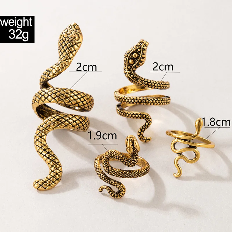 Vintage Long Snake Ring Set For Women Gothic Black Gold Silver Color Adjustable Finger Jewelry Accessories Female Gift,ring set,gold color rings,finger ring,gold color ring,silver ring,adjustable rings,animal ring,jewelry accessories