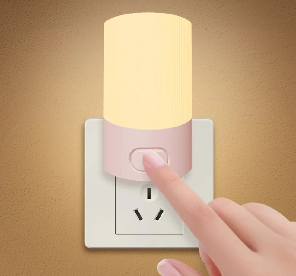 Cute Mini LED Night Lamp Kids Night Light Push Button Switch Bedside Soft Baby Night Lamp Wall Socket Lamp EU/US Plug Decoration