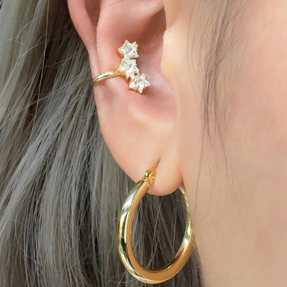 18K Gold Plated Simple Star Zircon CZ Ear Cuff Clip Earrings No Pierced Crystal Stainless Steel Earclips Earcuff Ear Wrap Clips 2
