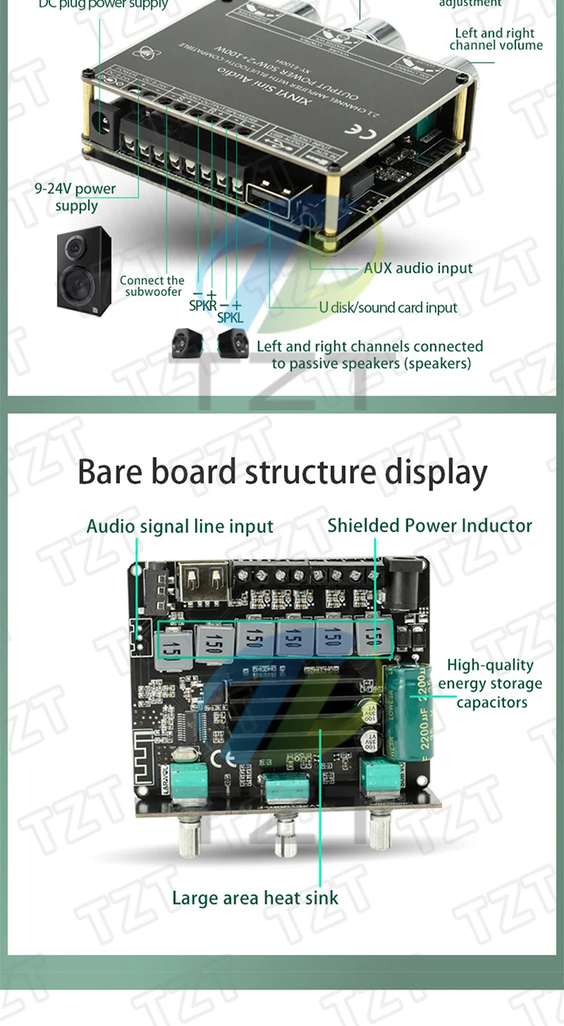 XY-E100H XY-E100L 2.1-Kanal Bluetooth-Audioverstärker-Modul 50W+50W+100W Subwoofer mit hoher Klangtreue und Klangqualität – Detail 4