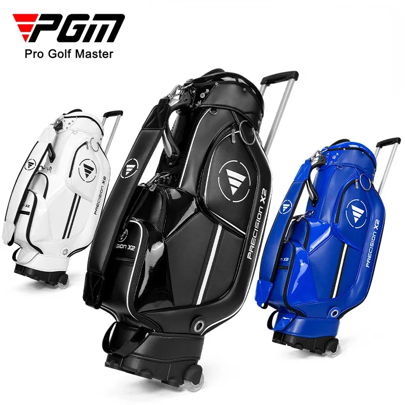 PGM Golf Ball Pouch Bag Professional Leather PU Waterproof Golf Cart Club Airbag High Capacity Package With Wheel QB029