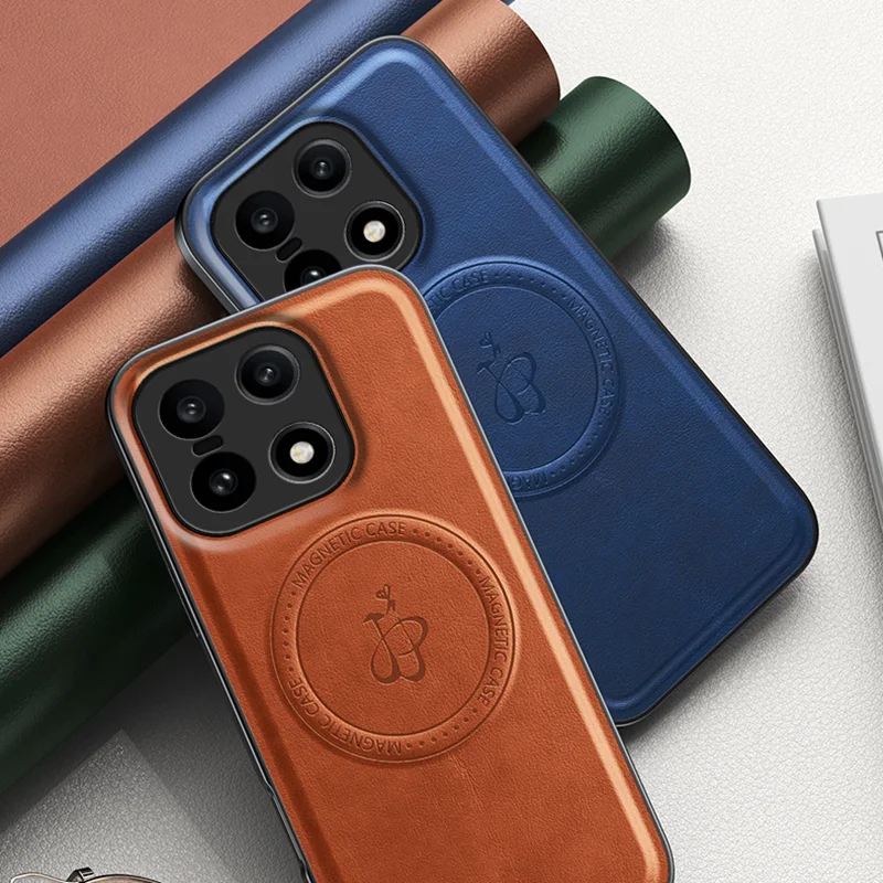Leather PU Wireless Charging Magnetic Case - Protective Hard Back Cover