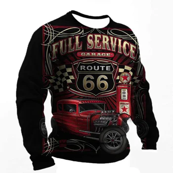 Vintage Long Sleeves T-shirt For Men Route 66 Print Long Sleeve Tops Outdoor Biker T Shirt Oversized Tee Shirt Men Clothing 1