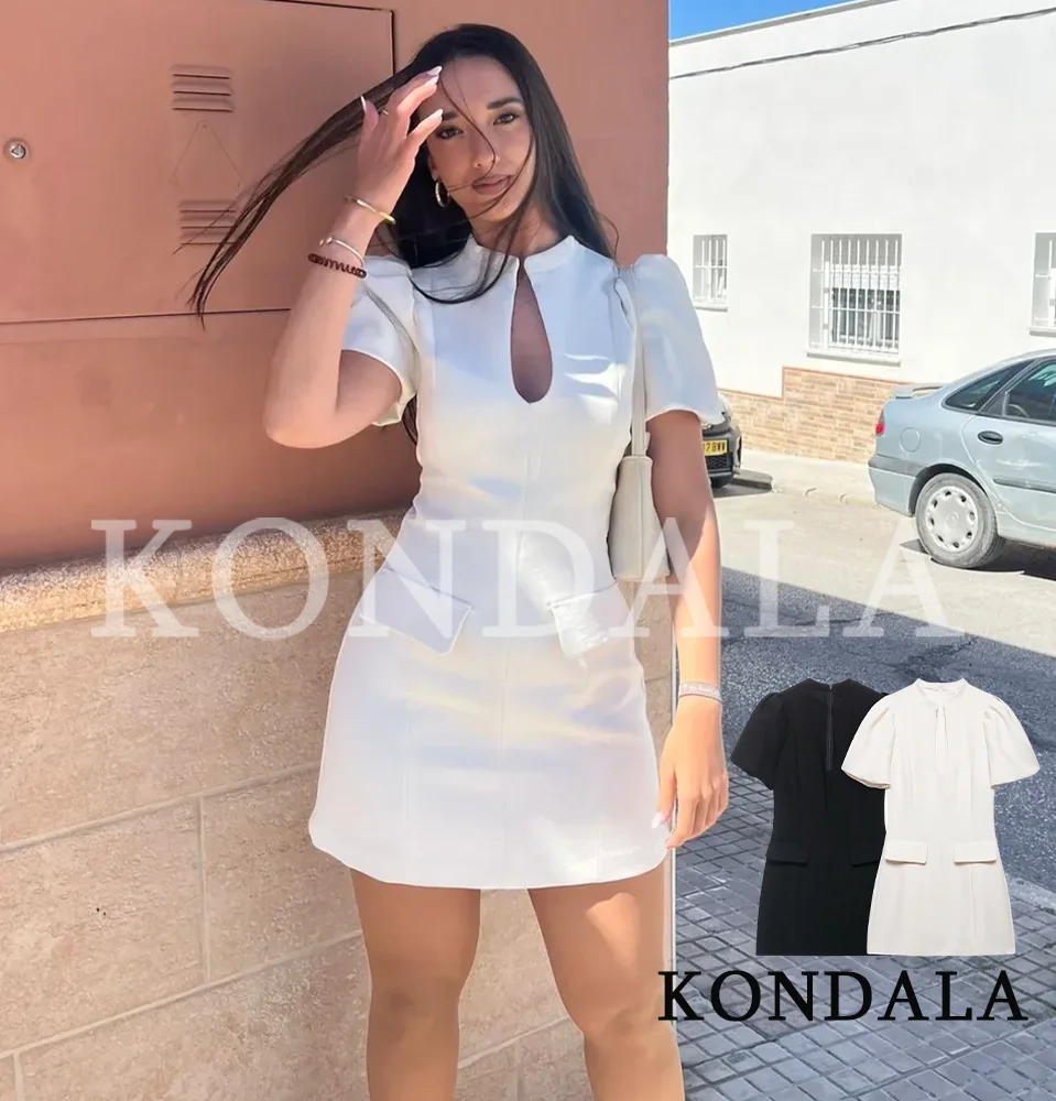 KONDALA Damen Freizeitkleid mit Puffärmeln Elegantes Schickes Date-Kurzkleid 2026 Neue Frühling-Sommer-Mode Damen Schlichtes Schlankes Kleid