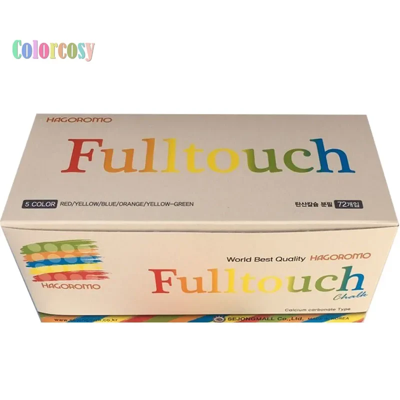 HAGOROMO Fulltouch 초크 레드 블루 옐로우, 최고급 탄산 칼슘 사용, 부드럽고 잘 쓰는 3 색 1 박스 72 개