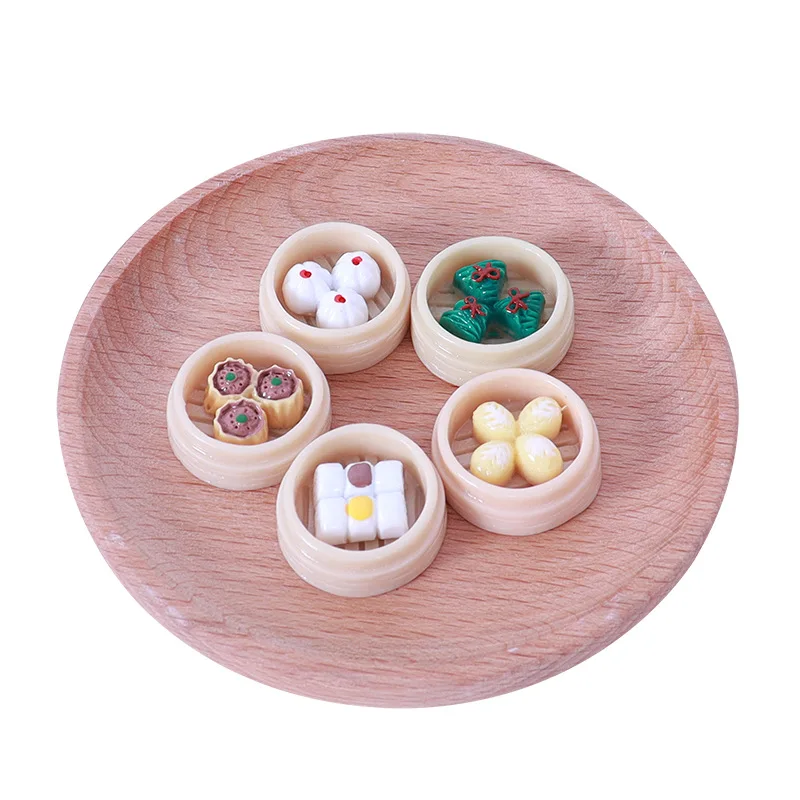5PCS Food Simulation Desktop Ornaments, Mini Food Dragon Bags, Steamers, DIY Accessories, Home Desktop Decorations