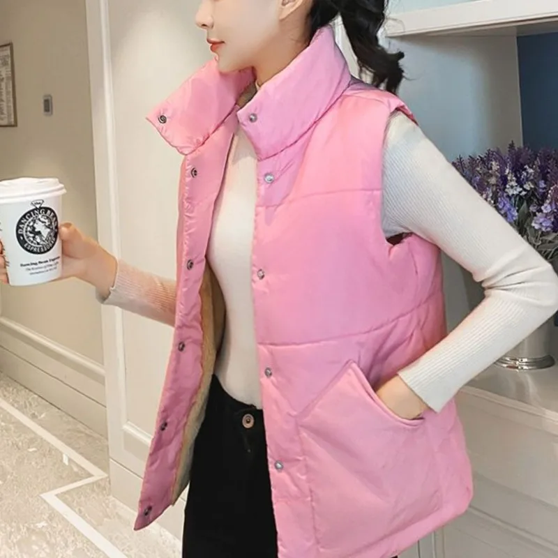 

2024Women's Autumn and Winter New Fashion Elegant Solid Collar Button Pocket Casual and Versatile Sleeveless Loose Vests Coat