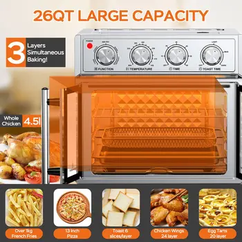 29.5 QT French Door Air Fryer Convection Toaster Oven, Extra Large 6 Slices, 1700W, Multifunction Oven for Air Fryer, Toast, Grill, Defrost, Bake, Time and Temperature Controls, Silver 6