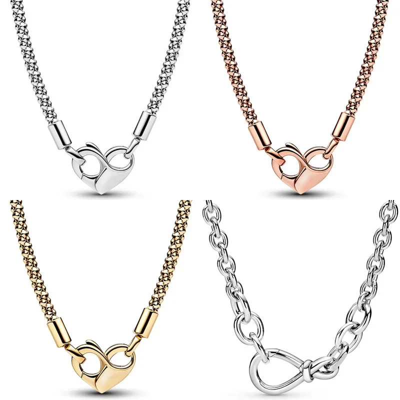 

Original Rose Gold Moments Chunky Infinity Knot Studded Chain Necklace For Europe 925 Sterling Silver Bead Charm Diy Jewelry