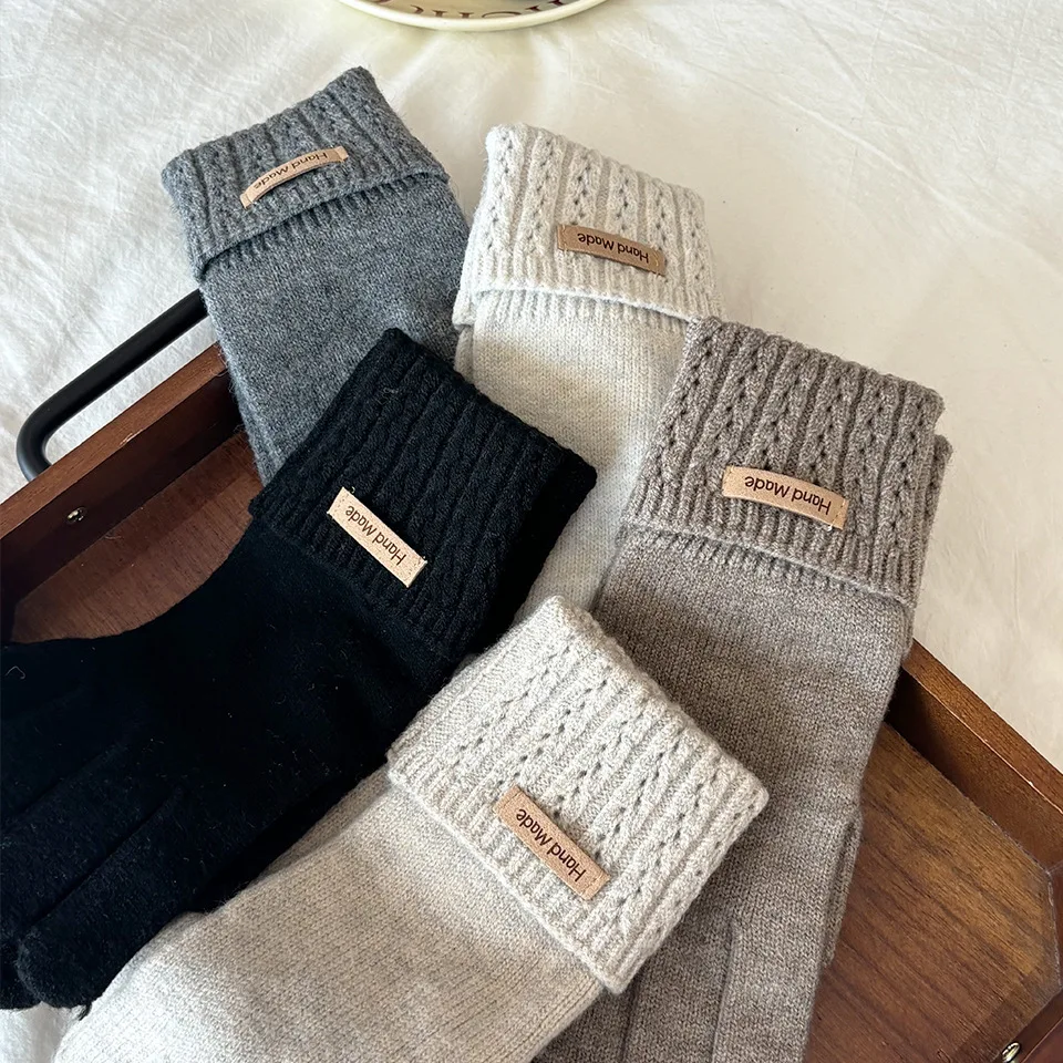 Koreanische hochwertige Strickhandschuhe für Frauen, fehlende Finger, Touchscreen-Schutzhandschuhe, einfache waschbare Vollfingerhandschuhe – Detail 5