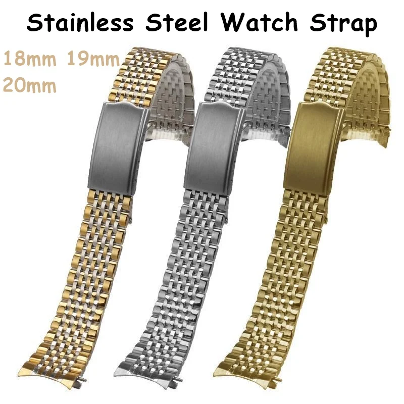 

18mm 19mm 20mm Curved End Metal Watch Strap for OMEGA Ultra-thin Watch Bracelet Nine Beads Stainless Steel with Logo Accessories