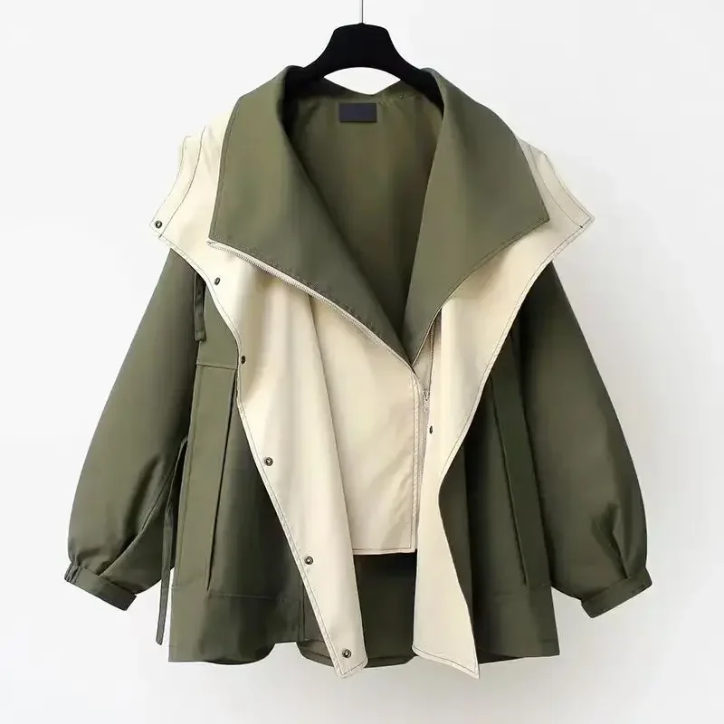 2023 Waist Collection Mid-length Windbreaker Jackets New Korean Fashion New Women's Spring And Autumn Casual Oversize Coat korean faux fur collar hooded parkas fashion slim puffy winter coats women oversize 4xl mid length padded down cotton jacket