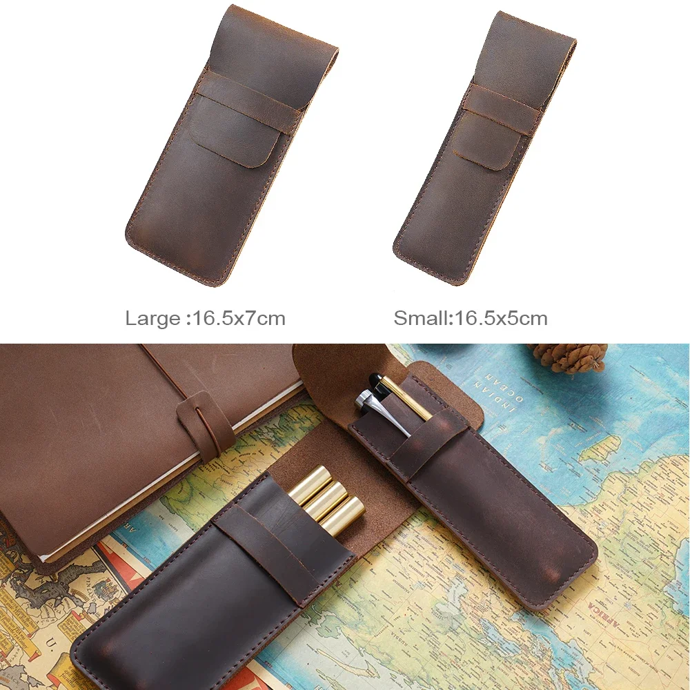 Handmade Genuine Leather Pen Bag Cowhide Pencil Bag Vintage Retro Style Accessories For Travel Journal 2
