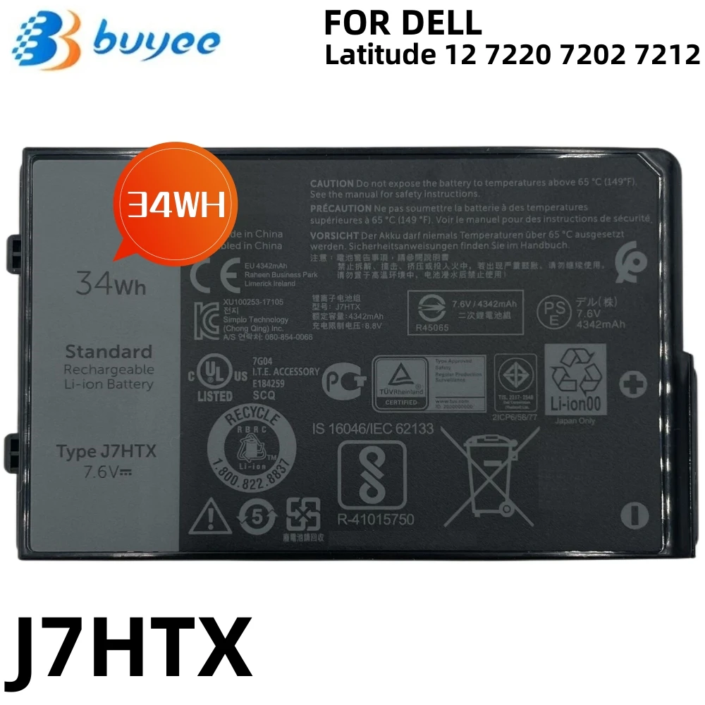 Nuova Batteria Per Laptop J7Htx Per Dell Latitude 12 7220 7202 7212 Rugged Extreme Tablet Series 7Xntr Fh8Rw 7.6V 34Wh 4342Mah