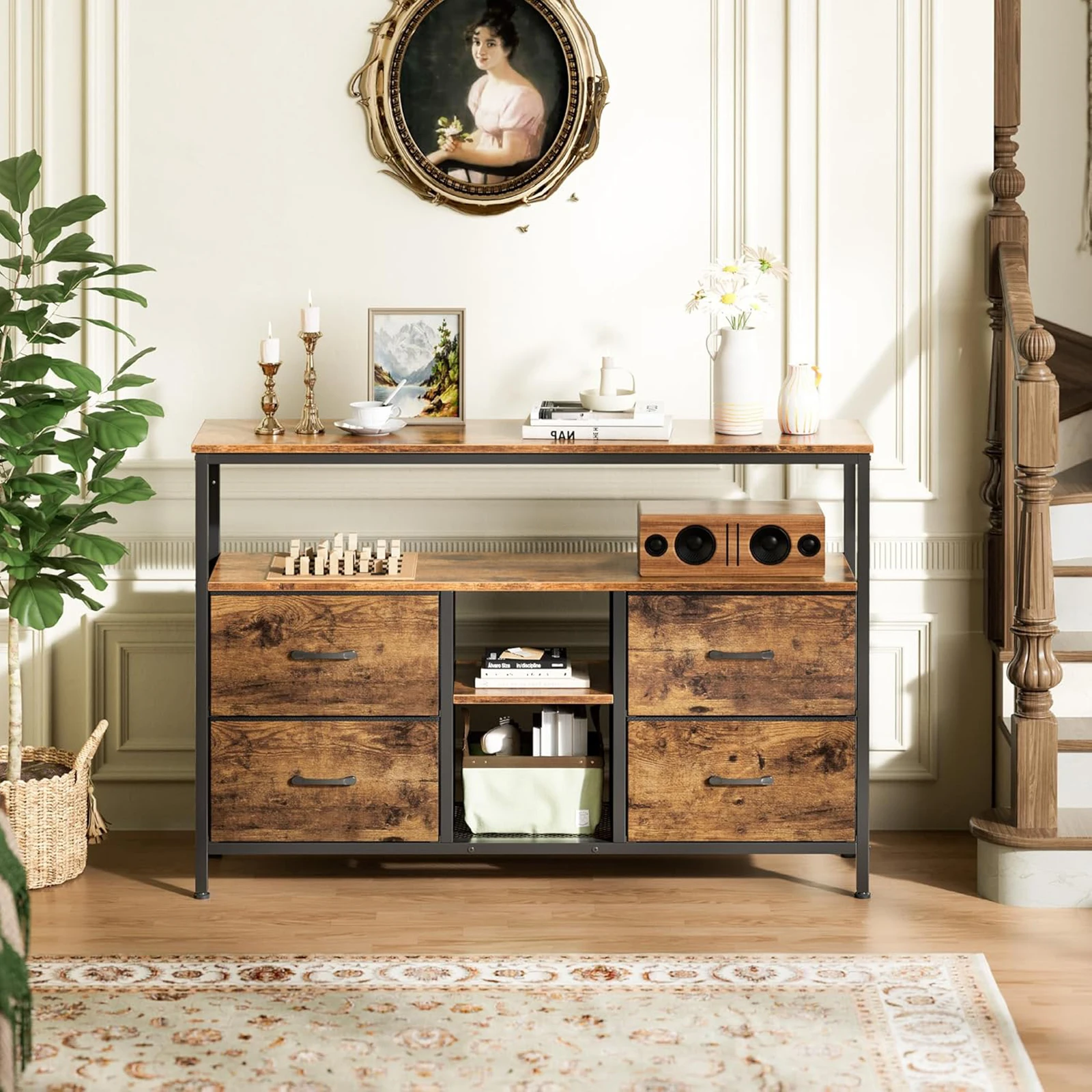 Superaly TV-Schrank mit Stauraum, Lowboard für Fernseher mit 4 Stoffschubladen, TV-Tisch, vielseitiger TV-Schrank, 108 cm – Detail 2