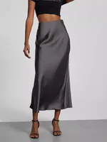21 Colors New 2026 Women's Elegant High Waist Satin Long Skirts Female Summer Solid Color Faldas - Image 2