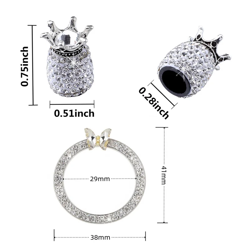 5PCS 블링 자동차 타이어 밸브 모자 클레이 ABS 다이아몬드 크라운 자동 휠 캡 및 라인 석 원 클릭 시작 버튼 엔진 장식