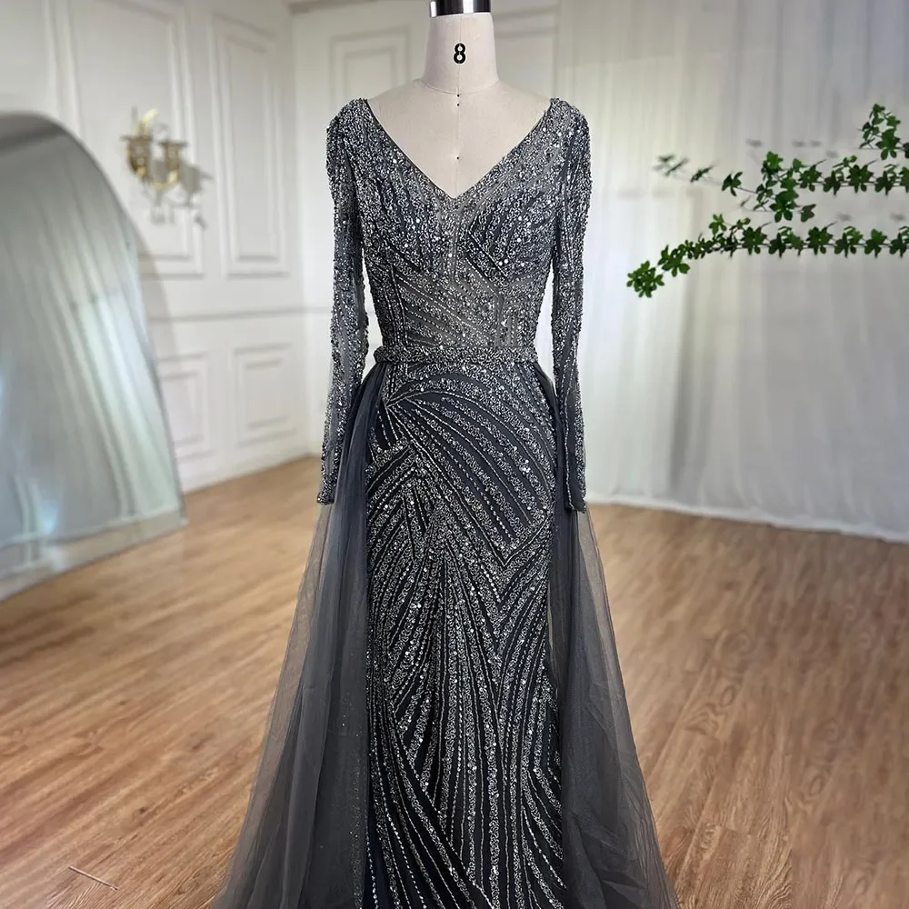S2a50f66e85fe4a65a5546a6e9b75dcedG Dubai Mermaid Beaded Luxury Blue Muslim Evening Dresses Gowns with Detachable Skirt for Women Party Mallzona