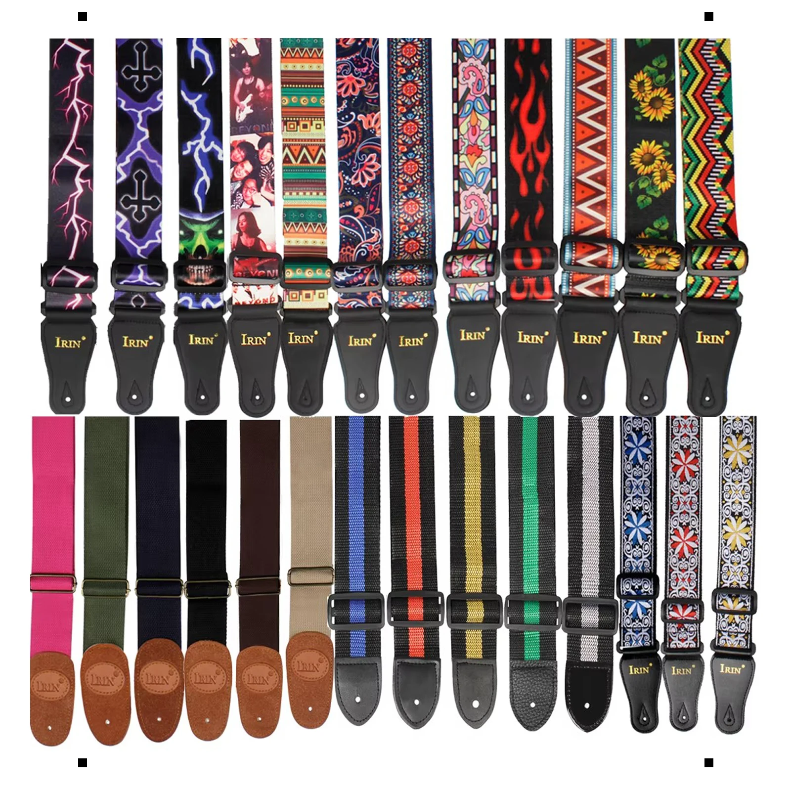 Ethnic Style Adjustable Embroidered Guitar Strap - Premium Polyester and Pure Cotton