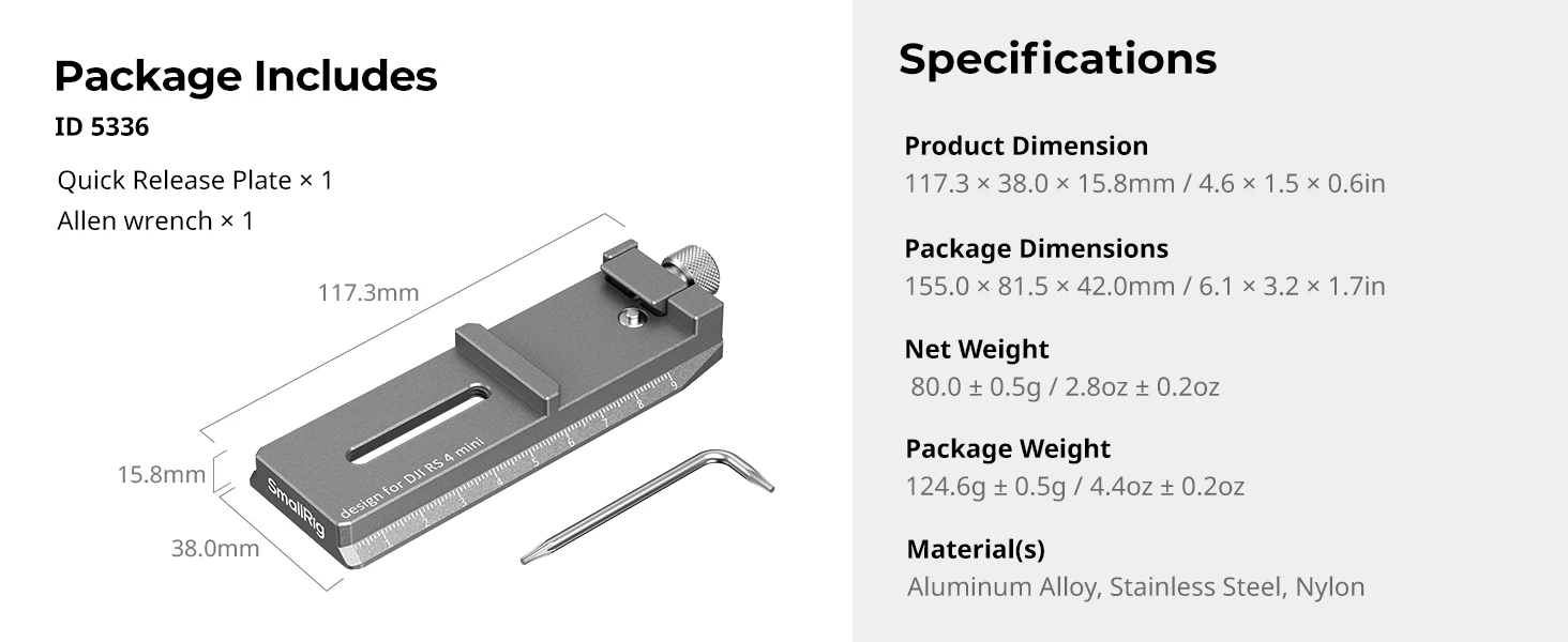 Quick Release Plate for DJI RS 4 Mini, Compatible With Arca-Swiss Mount Plate Ca