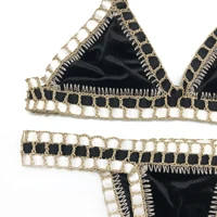 2024 Pink Crochet Handmade Triangle Bikini Set Women Black Velvet Bathing Suit Fashion Swimwear Boho Beachwear Green Swimsuit - Image 6