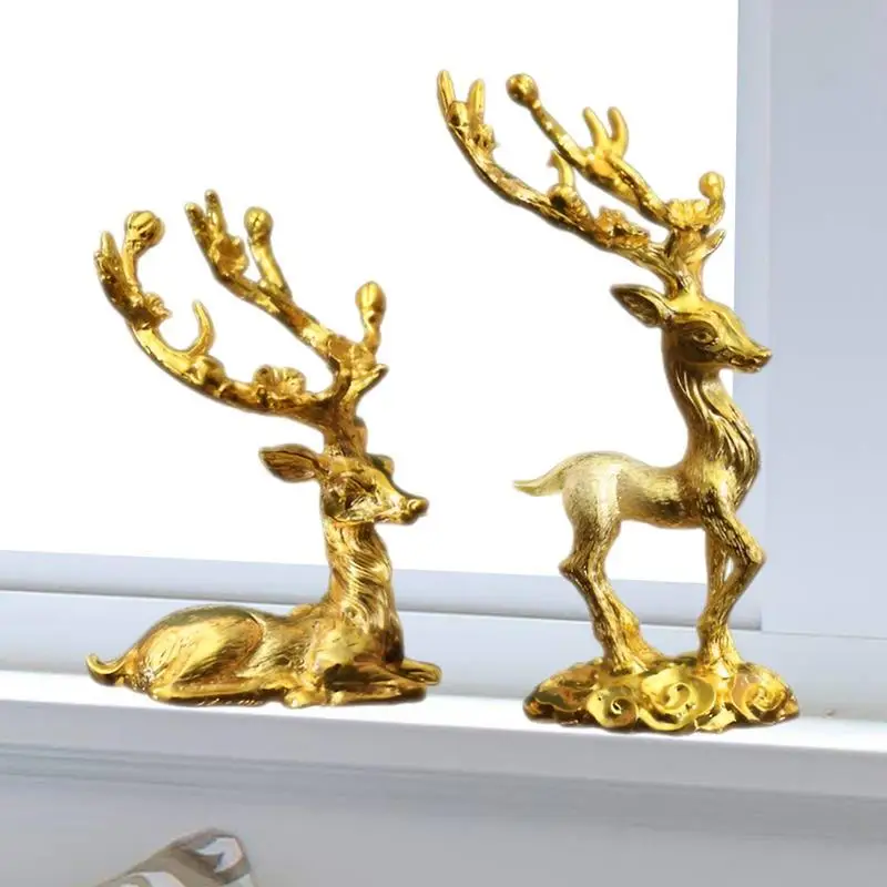 

Elk Statue Home Decor 1 Pair Nordic Deer Statue Sika Elk Figurine Electroplating Deer Ornaments Elk Statue Reindeer Sculpture
