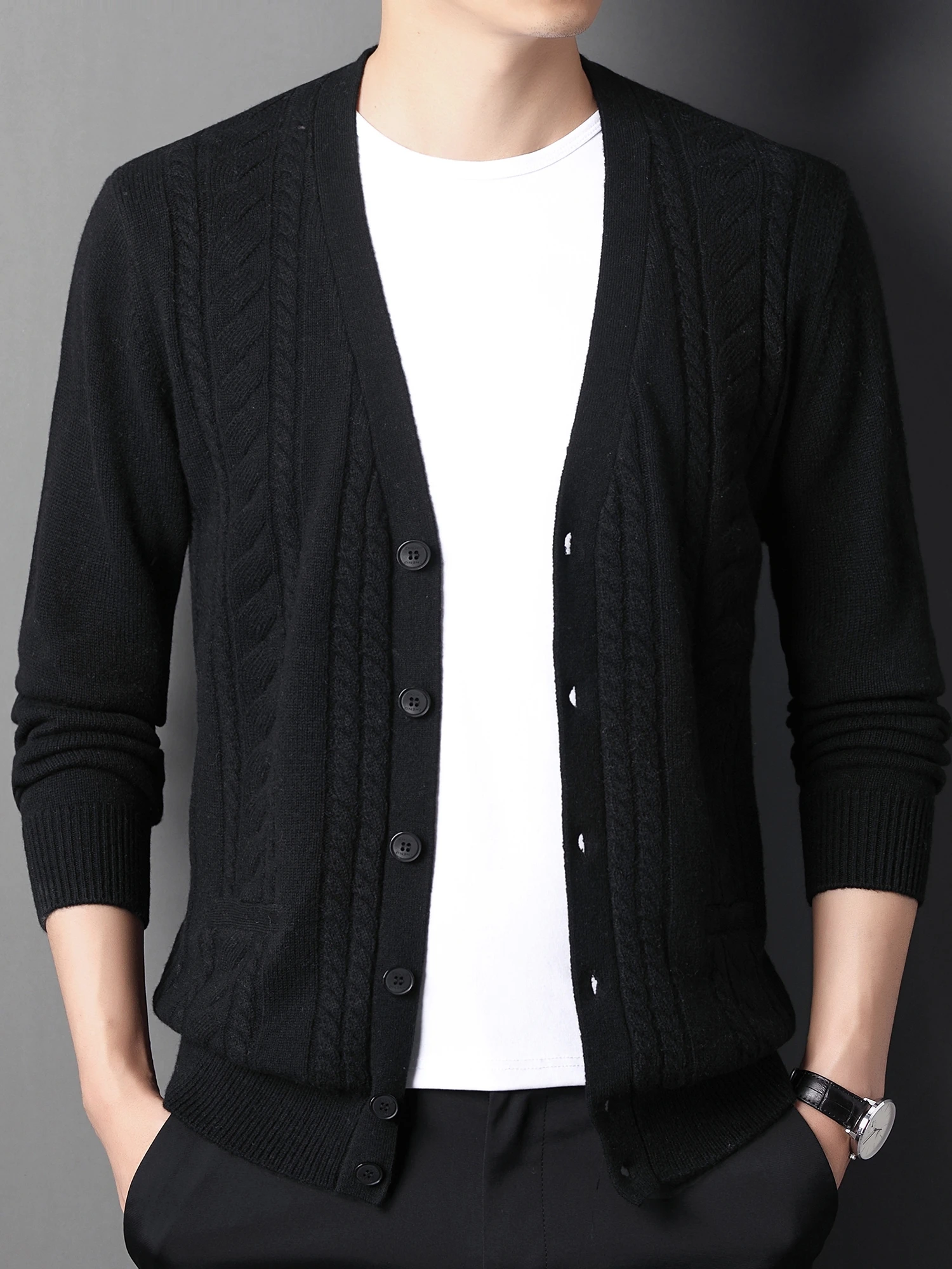 

Мужской зимний Кардиган, однобортный свитер, мужской вязаный плотный зимний модный Повседневный вязаный мужской свитер в Корейском стиле, пальто