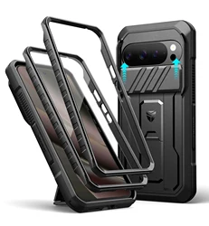 Slide Camera Cover & Screen Protector Kickstand Rugged Shockproof Case for Google Pixel 10 Pro XL (Black)