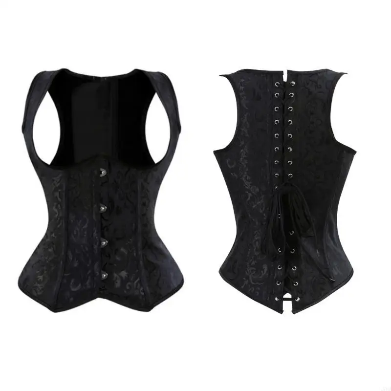 L5YD Victorian Corset for Women Jacquard Pirate Crop Tops Waist Trainer Vest Accessory Waspie Cincher for Cosplay Theme Event