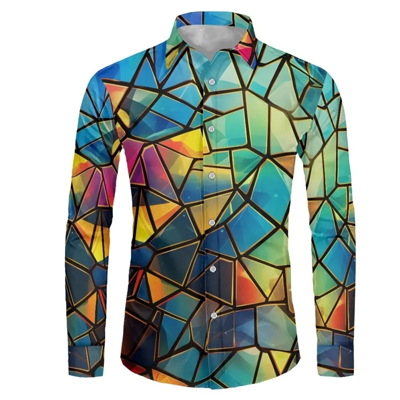 thumbnail image 1 of Camisas con estampado abstracto en 3D para hombre, camisas casuales de manga larga con botones y corte regular, camisetas de playa para hombre, camisetas de gran tamaño, 1 of 4