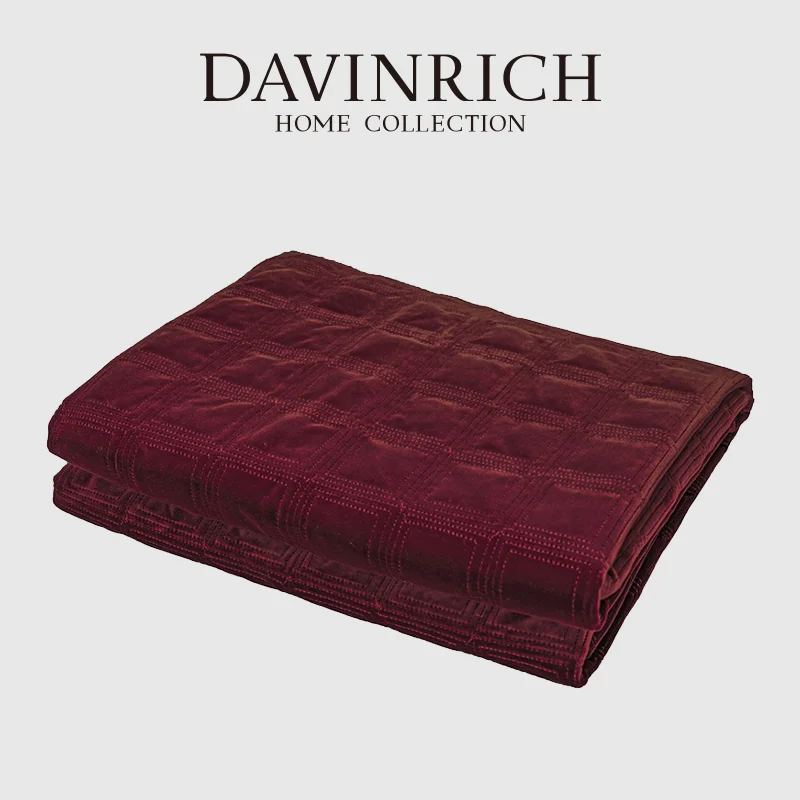 DAVINRICH Italy Velvet Bed Scarf Square Geometric Pattern Embroidered