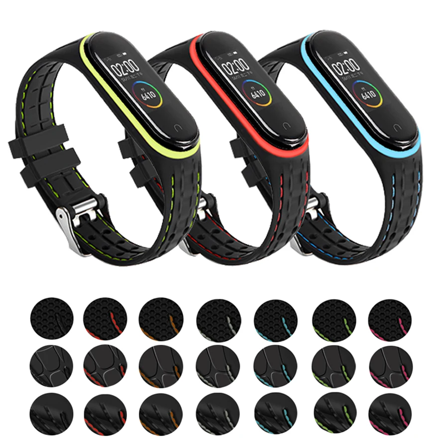 

Strap for Mi Band 7 6 5 Bracelet Double Line Soft Sport Silicone Watchband Smartwatch Bracelet for Xiaomi Mi Band 3 4 5 6 Strap