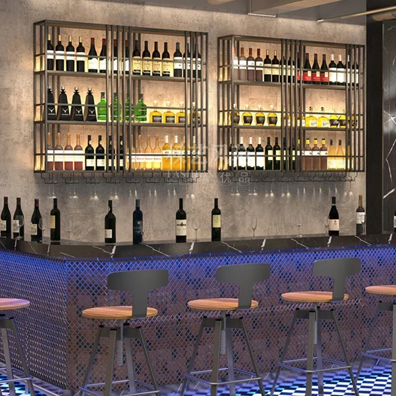 Wine bar counter Wine cabinet Luminous creative wall hanging Wall glass Winery music Dining bar rack Loft industrial