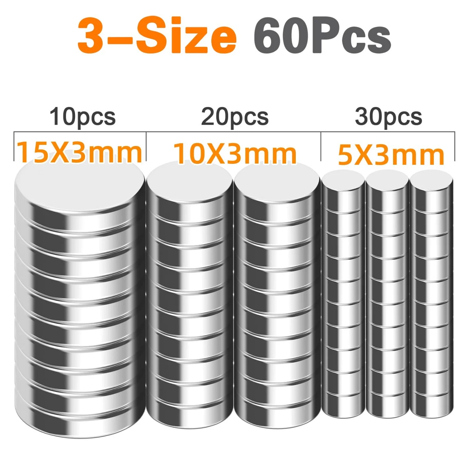 60 Pack Extra Strong Magnets 3 Sizes Round Neodymium Magnet NdFeB Super Powerful Strong Permanent Magnetic