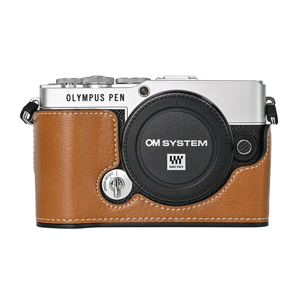 PU Leather Camera Half Body Case for Olympus PEN EP7 E-P7 Battery